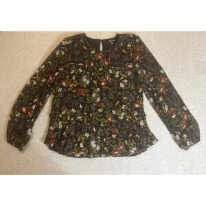 Madewell Sheer - Sleeve Ruffle Peplum Top in Finch Floral - XXS